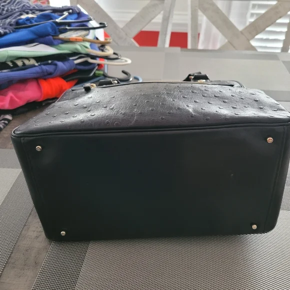 Kate Spade Dark Black Ostrich Embossed Bowler Style Bag - Picture 4 of 9